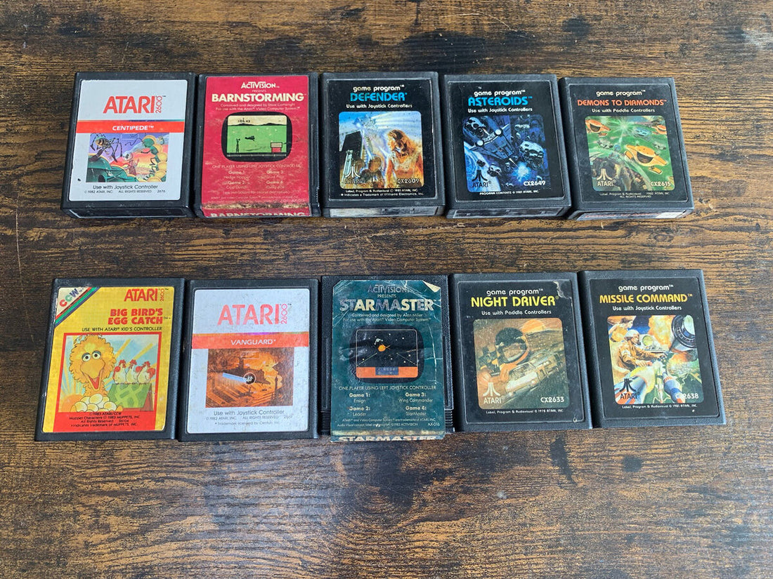 Collection of Atari game cartridges available at Retros.ae in the UAE
