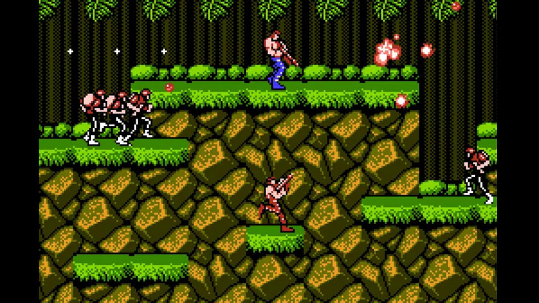 Contra gameplay on NES featuring run-and-gun shooting action