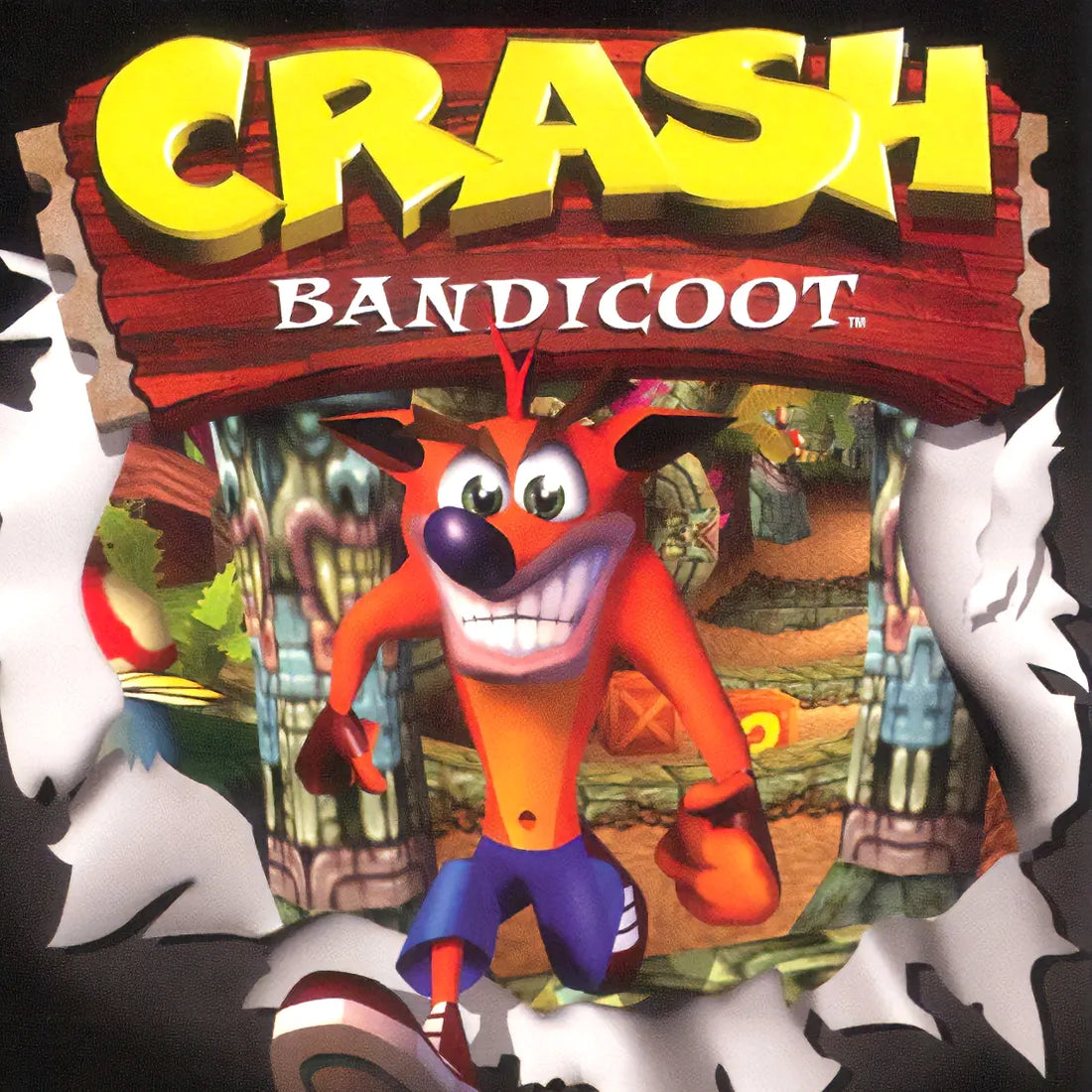 Original Crash Bandicoot gameplay on Sony PlayStation showing early 3D platforming design