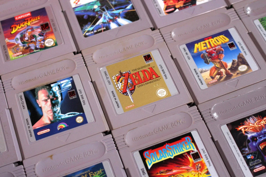 Collection of Game Boy cartridges including Pokémon games