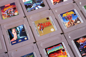 Collection of Game Boy cartridges including Pokémon games