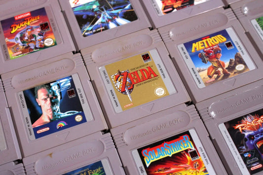 Collection of Game Boy cartridges including Pokémon games