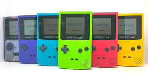 Collection of Game Boy Color consoles in multiple colors