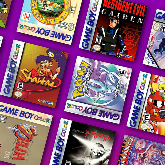 Collection of Nintendo Game Boy Color cartridges and retro handheld gaming products in the UAE