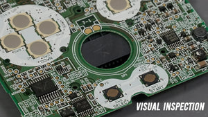 Retro gaming console being inspected for repair signs, replacement parts, modifications, screws, seals, and internal components.
