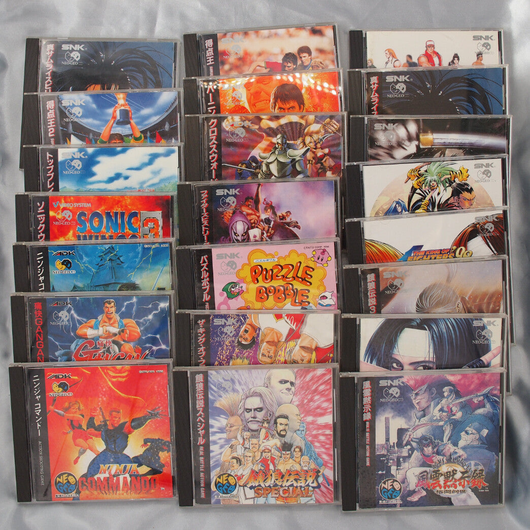 Collection of Neo Geo CD classic game discs available at Retros.ae in the UAE