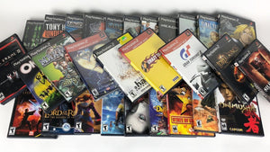 Collection of PlayStation 2 game cases and discs