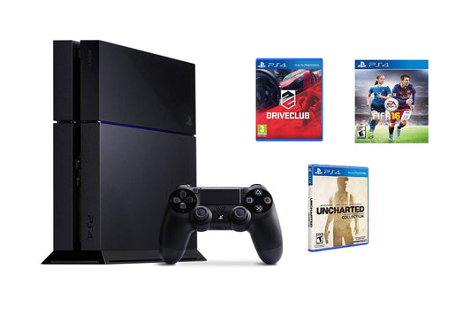 Collection of classic PS4 console games and PlayStation gaming products in the UAE