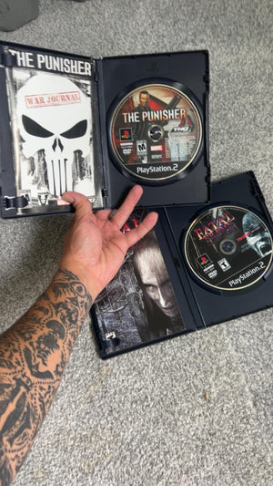 Rare Complete-in-Box PlayStation 2 games featuring original cases, manuals, inserts, and game discs displayed for collectors.