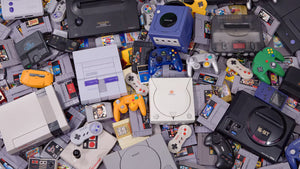 Collection of retro console games PlayStation Nintendo Sega
