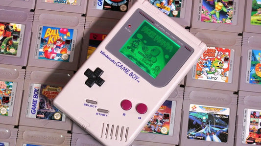 Retro Game Boy console collection with games