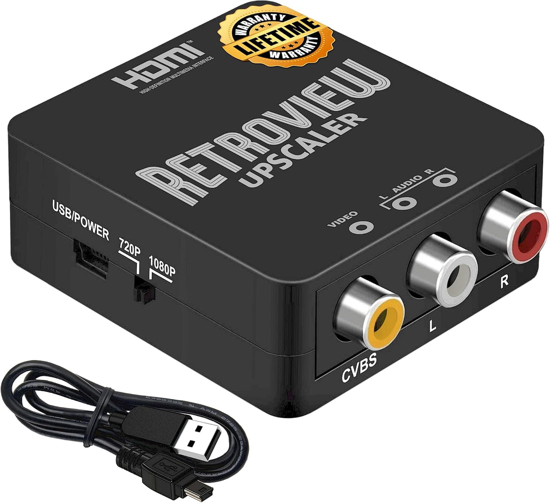 Classic retro gaming consoles connected to a modern 4K television using HDMI converters and upscalers for improved picture quality and reduced input lag.