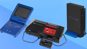 Retro handheld gaming consoles including Game Boy and modern emulators