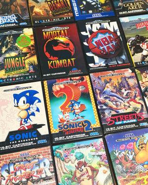 Collection of Sega Mega Drive game cartridges available at Retros.ae in the UAE