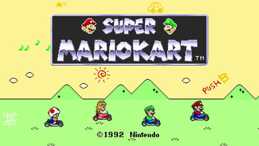 Super Mario Kart gameplay on Super Nintendo, the first Mario Kart game released in 1992