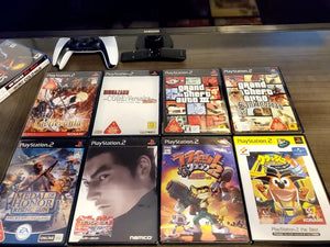 Japanese retro video games and classic Nintendo, PlayStation and SEGA releases displayed for video game collectors.
